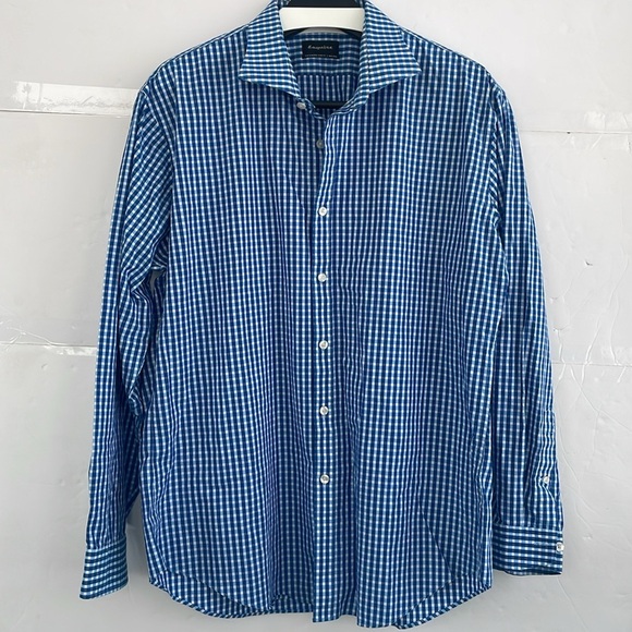 Esquire Men’s Performance Slim Fit Long Sleeve Blue and White Shirt 17 34/35 - Picture 1 of 13
